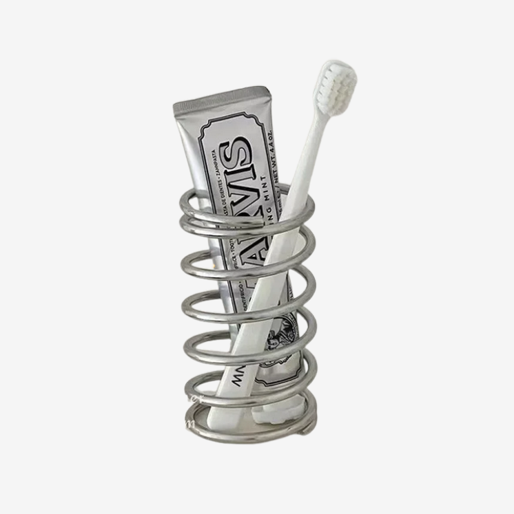 Stainless steel spring coil pen and toothbrush holder industrial design