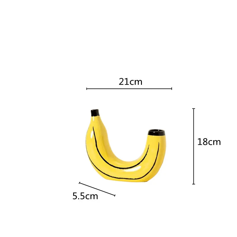 Yellow ceramic vase shaped like a banana pop art style home decor